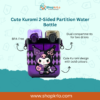 Front view of cute Kuromi two-sided partition water bottle for kids