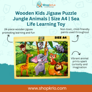 Wooden Kids Jigsaw Puzzle A4 board with bright animal artwork.