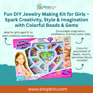 Fun DIY Jewelry Making Kit for Girls boxed set with colourful contents.