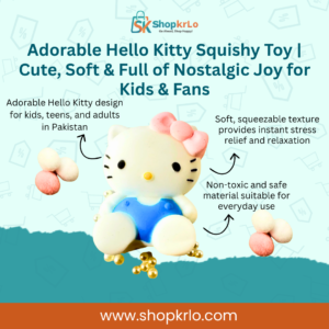 Front view of adorable hello kitty squishy toy, soft and cute.