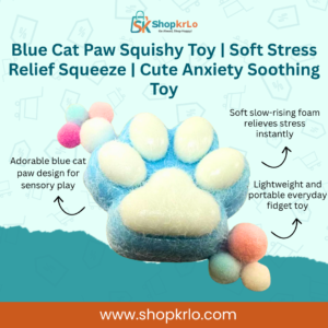 Blue cat paw squishy toy front view, cute soft stress relief squeeze.