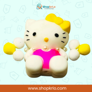 Hand squeezing charming hello kitty squishy toy showing slow-rise texture.