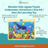 A4 underwater wooden kids jigsaw puzzle showing colourful sea life scene