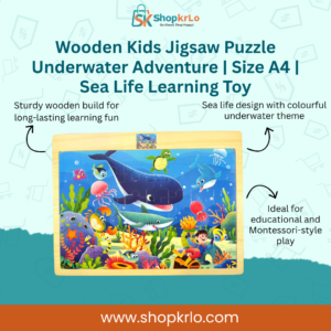 A4 underwater wooden kids jigsaw puzzle showing colourful sea life scene