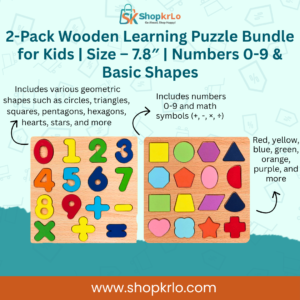 Two wooden boards showing numbers 0–9 and colourful basic shapes.