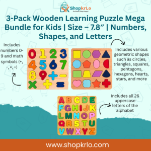 three wooden puzzle boards showing letters numbers and shapes for kids