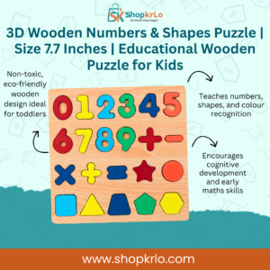 3D wooden numbers and shapes puzzle board, compact 7.7 inch size
