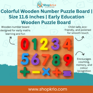 Front view showing bright numbers on wooden board for kids learning