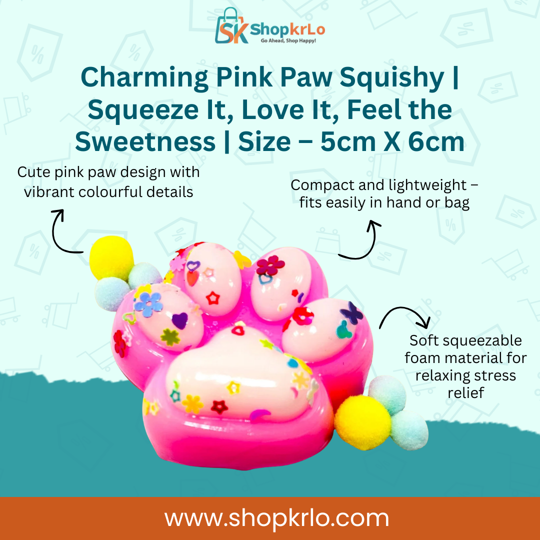 Charming Pink Paw Squishy front view, cute paw shape for stress relief.