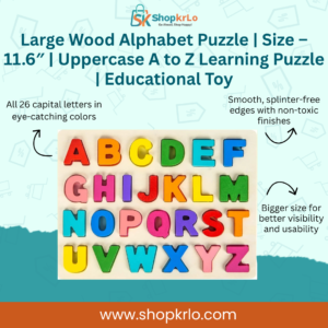 Large wood alphabet puzzle board showing full A to Z layout.