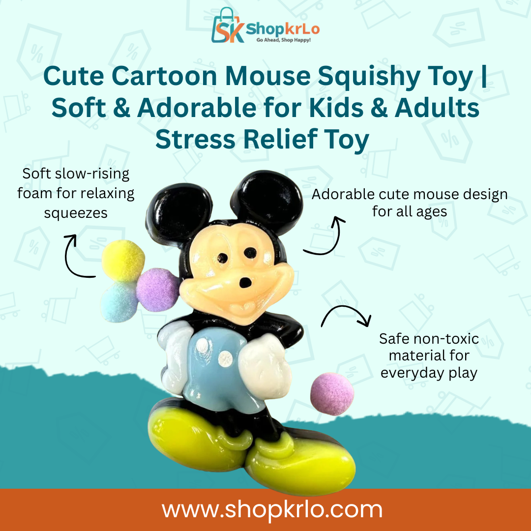 Cute Cartoon Mouse Squishy Toy front view, soft and adorable stress relief.