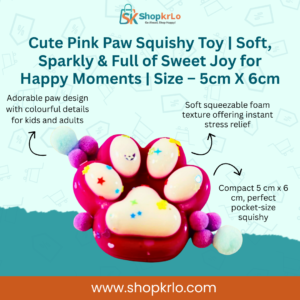 Cute Pink Paw Squishy Toy front view, soft sparkly mini paw design