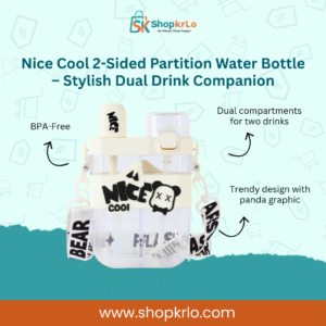 Front view showing dual chambers in one stylish bottle