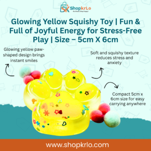 Glowing Yellow Squishy Toy front view showing soft squishy texture and size