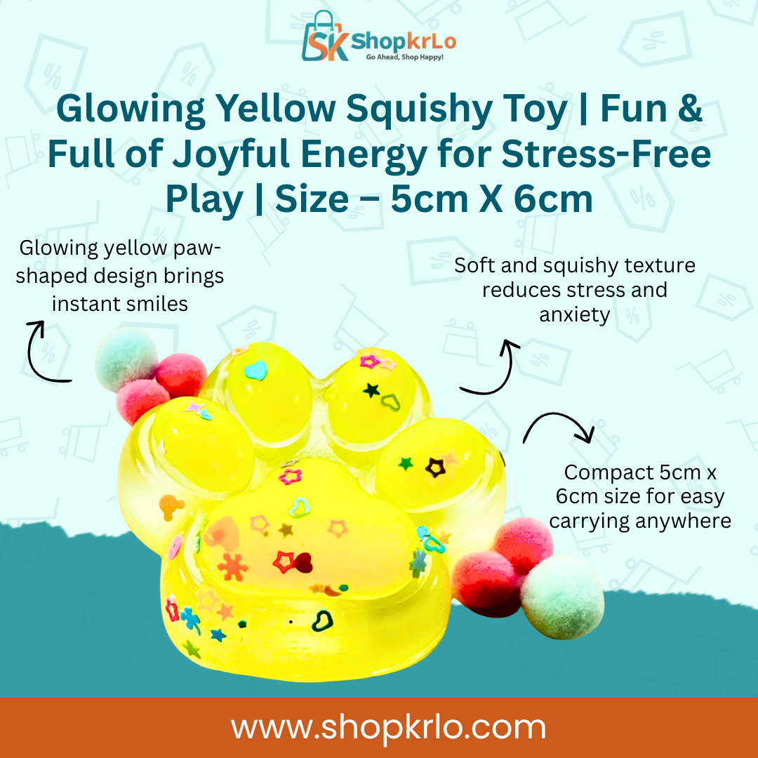 Glowing Yellow Squishy Toy front view showing soft squishy texture and size