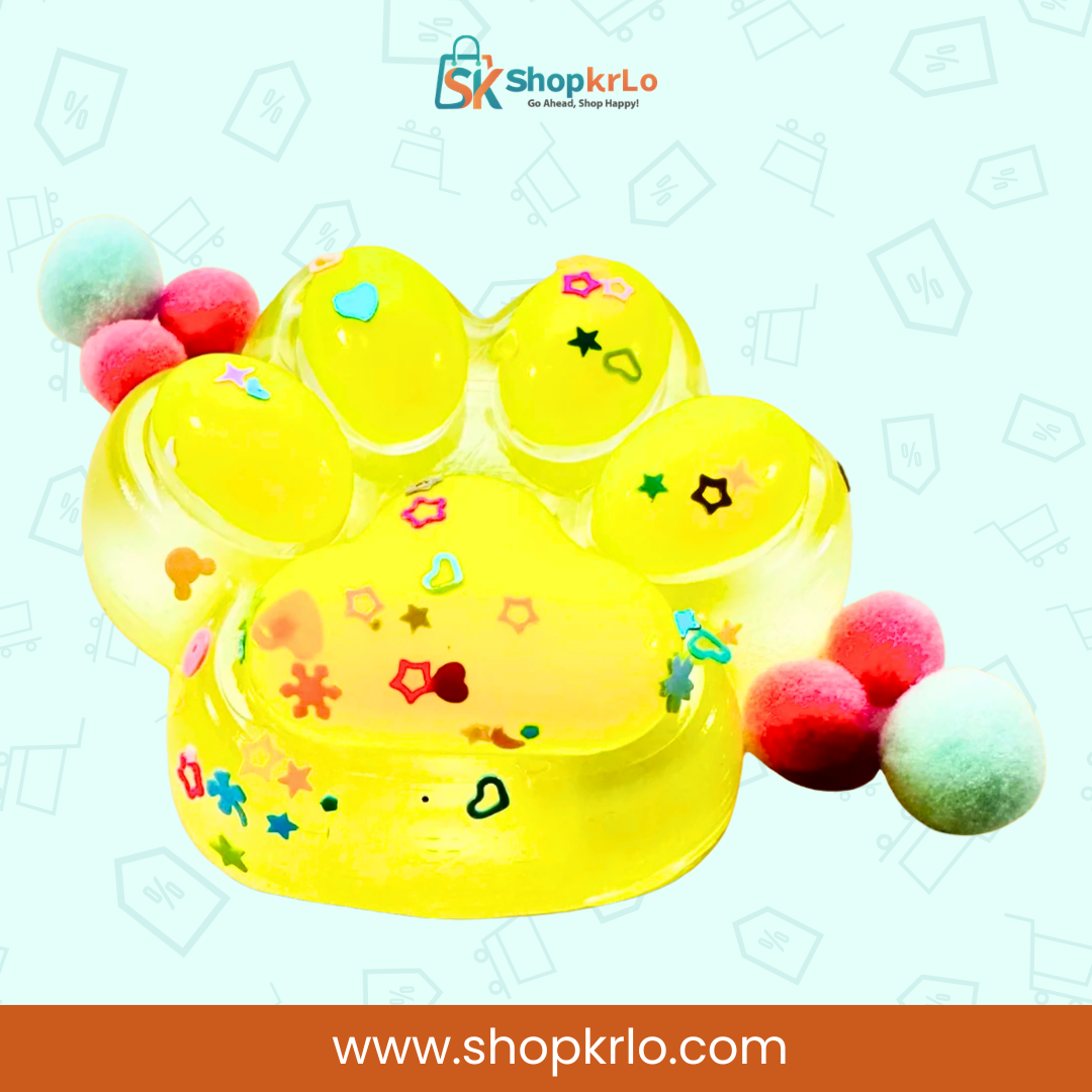 Glowing Yellow Squishy Toy held in hand for easy pocket-size comparison
