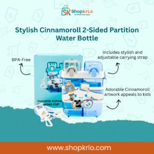 Front view of dual partition Cinnamoroll bottle with strap for kids