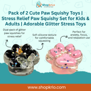 pack of 2 cute paw squishy toys with glitter finish, front view