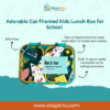 Front view of cat-themed kids lunch box for school, cute and compact