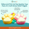 Yellow and pink cat paw squishy toys pack of 2 on white background
