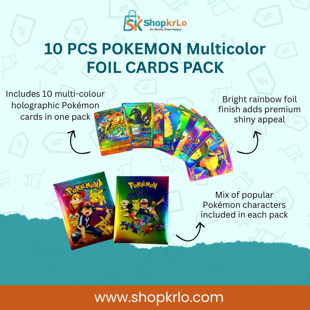 Front view of 10 PCS POKEMON Multicolor FOIL CARDS PACK packaging.