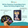 Front view of black foil shiny English Pokémon cards pack.