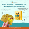 Front view of 55-piece golden foil Pokémon cards English pack