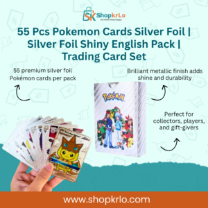 Front view of 55 Pcs Pokemon Cards Silver Foil shiny English pack