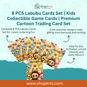 Front view of 8 PCS Labubu Cards Set premium cartoon trading cards.