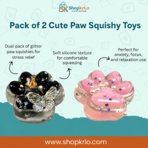 pack of 2 cute paw squishy toys with glitter finish, front view