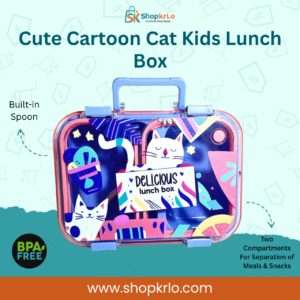 Cartoon Cat Kids Lunchbox with colourful printed lid and convenient carry handle