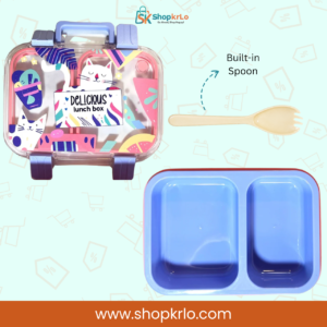 Open Cartoon Cat Kids Lunchbox showing two separate blue food compartments