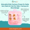 Front view of kids cartoon press-on nails set with cute designs
