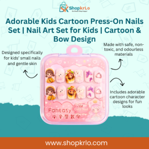 Front view of kids cartoon press-on nails set with cute designs