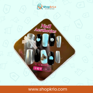 Baby blue accent heart design press-on nails for trendy everyday wear.