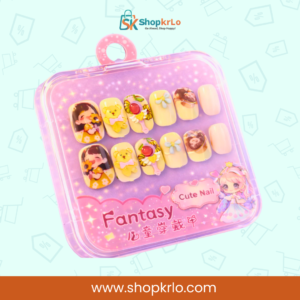 Bow style press-on nails for kids with princess-themed nail art