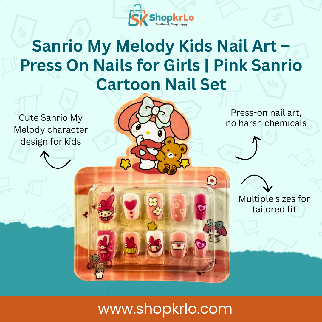Sanrio My Melody Kids Nail Art set shown with cute pink cartoon designs