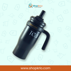 Black 500ml stainless steel tumbler displayed at a practical travel angle