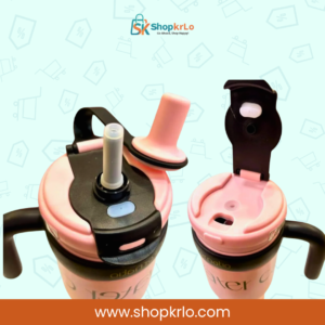 Close-up of dual drinking lid with straw opening and secure flip cover