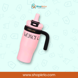 Reusable blush pink travel tumbler with ergonomic handle for office commutes
