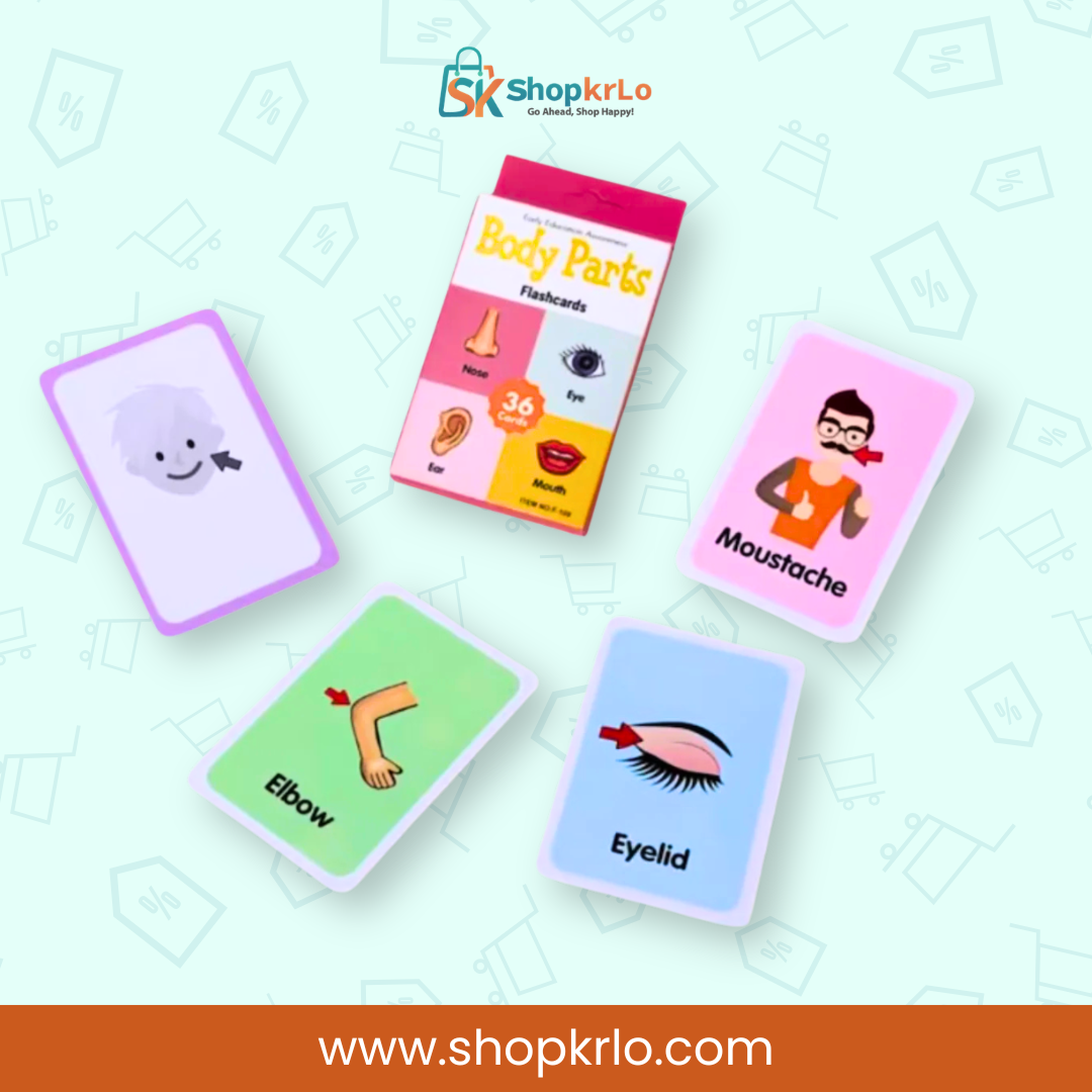 Pack of 36 body parts flashcards for toddler learning activities
