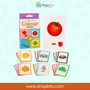 Colour learning cards showing orange, green, brown and everyday object pictures