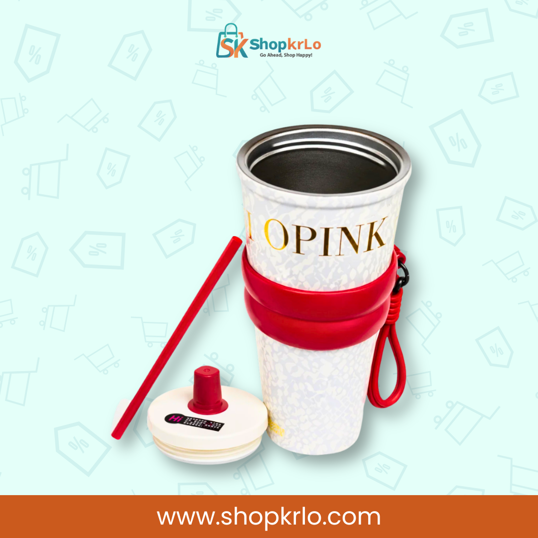 Removable white lid and reusable red straw supplied with the tumbler