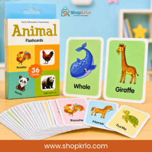 Complete animal learning card set featuring rooster, horse, turtle and more