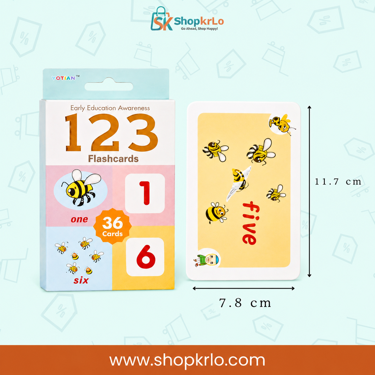 Flashcard dimensions showing approximately 11.7 centimetres by 7.8 centimetres
