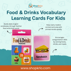 Food & Drinks Vocabulary Learning Cards For Kids in colourful retail packaging