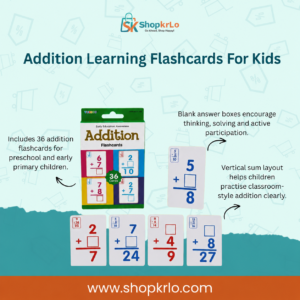 Front pack of Addition Learning Flashcards For Kids containing thirty-six maths cards