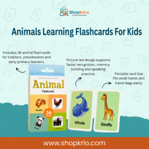 Colourful whale and giraffe Animals Learning Flashcards For Kids designed for early animal recognition practice