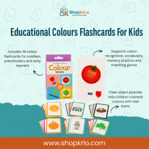 Front pack of Educational Colours Flashcards For Kids with thirty-six picture cards