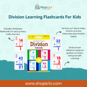 Front pack of Division Learning Flashcards For Kids with thirty-six maths cards